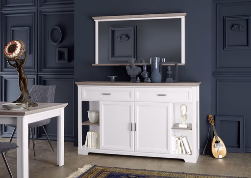 Sideboard - Weiß, Eiche Dekor