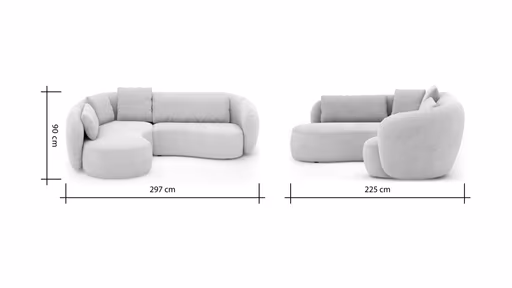 Ecksofa Karasu - Ottomane links mit 3-Sitzer rechts, Stoff, Natur