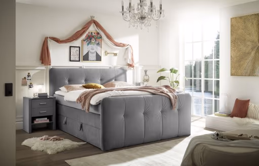 Boxspringbett HOLLIE- Liegefläche ca. 180x200 cm, Stoff, Grau, TFK H3/TFK H3