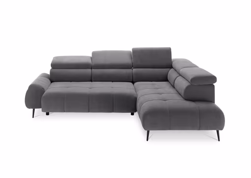 Ecksofa - 2-Sitzer mit Ecke rechts, Sitzvorzug motorisch, Kopfteil verstellbar, Stoff, Grau