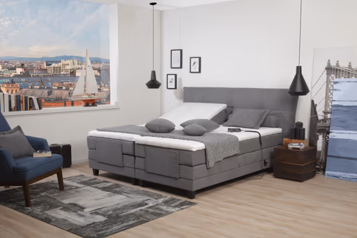 Boxspringbett - Liegefläche ca. 180x200 cm, motorische Verstellung, Stoff, Anthrazit 