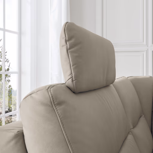 Ecksofa EM Amarante - mit Kopfstützen, Nackenkissen, Ecke links mit 3-Sitzer, Leder, beige