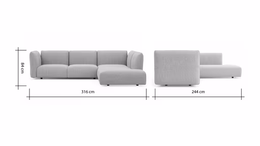 Ecksofa Motone - 2,5-Sitzer mit Ecke rechts, Stoff, Hellblau