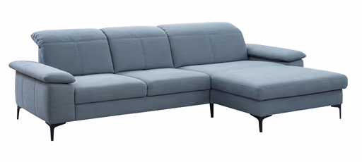 Polstergarnitur EM Brüssel - 2,5-Sitzer mit Longchair rechts inkl. Kopfteil und Sitztiefe verstellbar, Stoff, Petrol