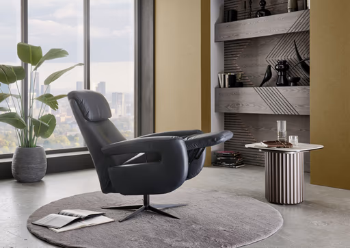 TV-Sessel - Größe M, Relaxfunktion, Kopfteil verstellbar, Leder, Dunkelblau