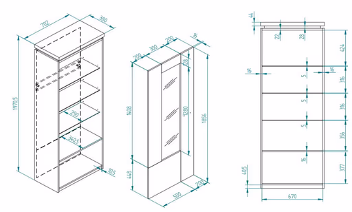 Wohnwand - mit Beleuchtung, Salbeigrün, Eiche Evoke Nachbildung