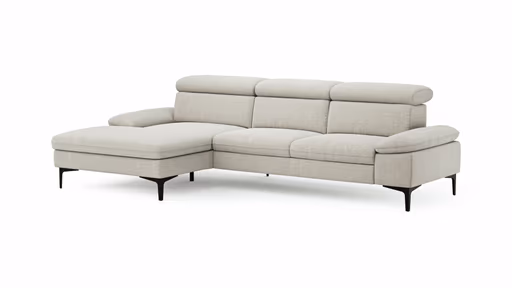 Ecksofa Felipa - Longchair links mit 2,5-Sitzer inkl. Kopfteil verstellbar, Stoff, Natur