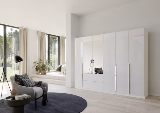Drehtürenschrank RAGONA SPIN- B ca. 271 cm, Weiß, Weiß Hochglanz, Spiegel