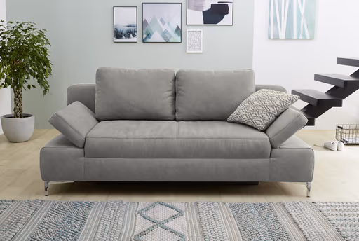 Schlafsofa - 2-Sitzer inkl. Schlaffunktion, Bettkasten und Armteilverstellungen, Stoff grau