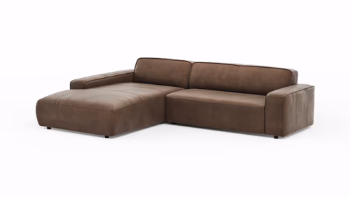 Ecksofa Denver - Longchair links mit 2,5-Sitzer, Leder, Braun