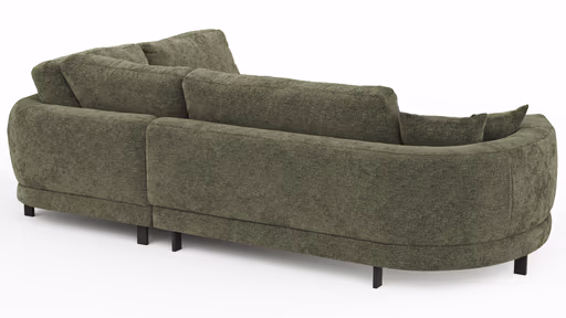 Ecksofa Solenne - Diwan rund links mit Ottomane rechts, Stoff, Olive