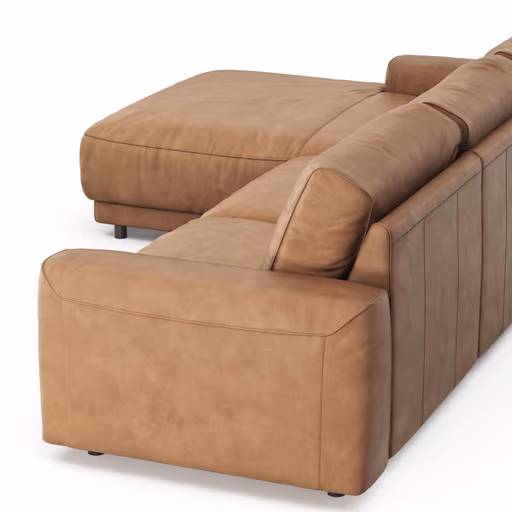 Ecksofa Balok - Longchair groß links mit 2,5-Sitzer, Leder, Cognac