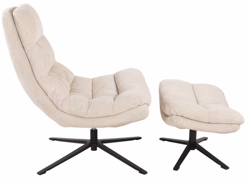 Relaxsessel mit Hocker - drehbar, Cord, Beige