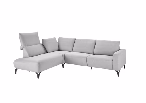 Ecksofa - Ecke links mit 3-Sitzer, Rückenlehne verstellbar, Stoff, Hellgrau
