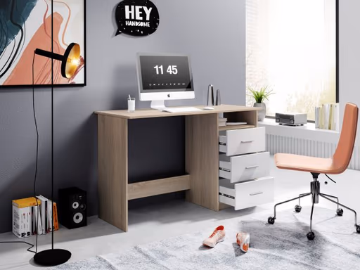 Schreibtisch - LB ca. 123x50 cm, Sonoma Eiche Nachbildung, Weiß