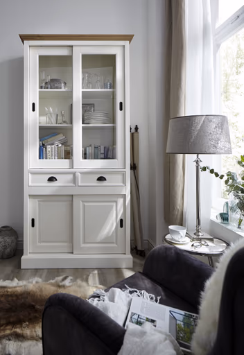 Schiebetürenschrank Louisiana - teilmassiv, Weiß