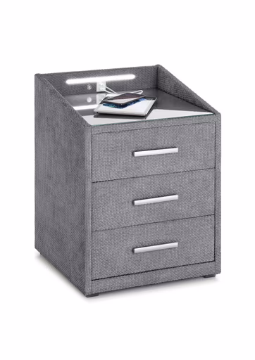 Nachttisch- Grau, mit Glasplatte, inkl. Beleuchtung