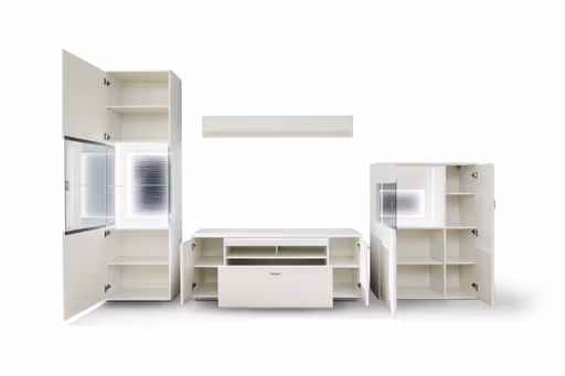 Wohnwand - mit Beleuchtung, Weiß 