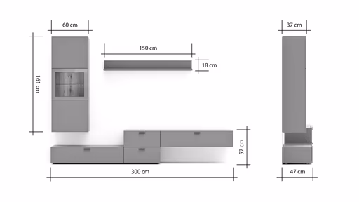 Wohnwand Palos - Lack, Silbergrau