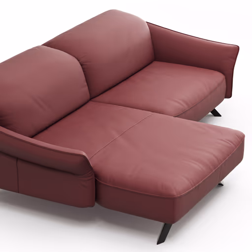 Ecksofa Bormio - Longchair links, 1,5-Sitzer inkl. Kopfteilverstellung, Leder, Weinrot