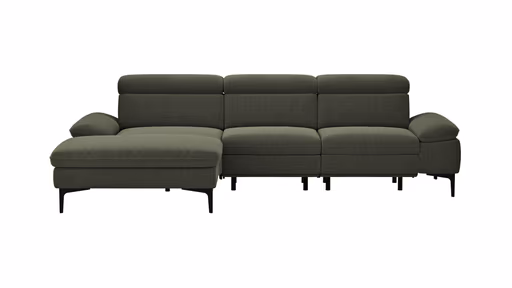 Ecksofa Felipa - Longchair links mit 2,5-Sitzer inkl. Armlehne verstellbar und Rückenlehne/Sitztiefe verstellbar (motorisch), Stoff, Dunkelgrün