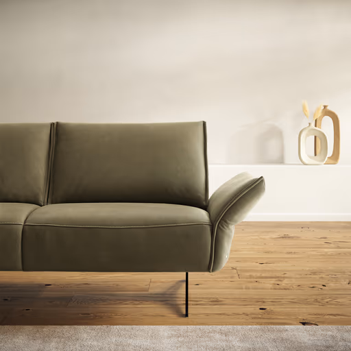 Ecksofa - Ecke links mit 2,5-Sitzer rechts, Rückenlehne/Armlehne verstellbar, Leder, Olive