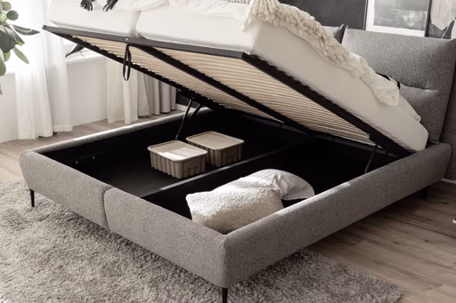 Polsterbett - Liegefläche ca. 180x200 cm, mit Bettkasten, Stoff, Graublau