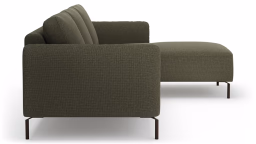 Ecksofa Leona - 3-Sitzer mit Longchair rechts, Stoff, Braungrün