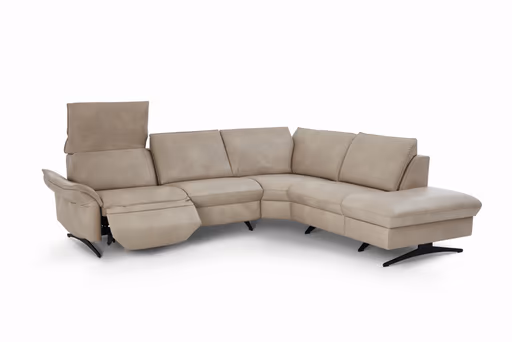 Ecksofa - 2-Sitzer mit Ecke rechts, Rücken hochklappbar motorisch, Armlehne vertellbar, Relaxfunktion, Leder, Beige