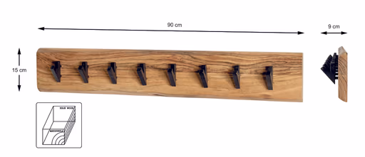 Wandgarderobe - B ca. 90 cm, Akazie, Schwarz