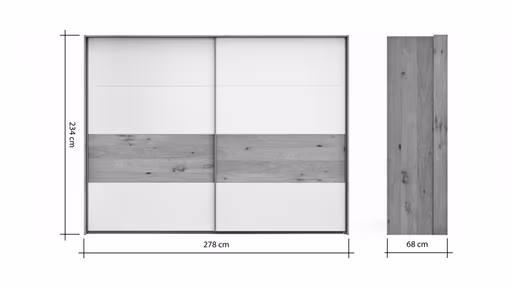 Schwebetürenschrank Viana - B ca. 278 cm, Furnier, Balkeneiche, Hellgrau