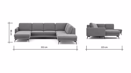 Wohnlandschaft Enna - Longchair links, 2,5-Sitzer, Ecke rechts, Stoff, Grau