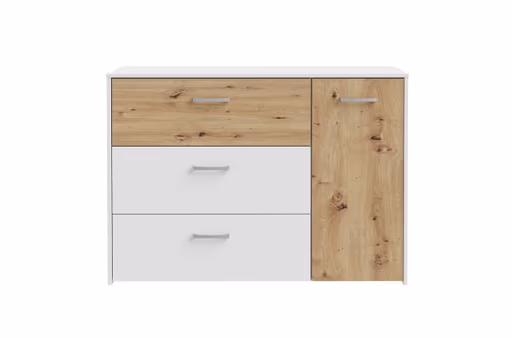 Kommode FILIPO- Weiß, Eiche Dekor