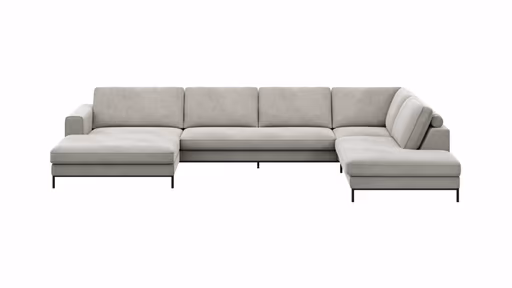 Wohnlandschaft Solano - Longchair Links, 2-Sitzer, Ecke Rechts, Stoff, Hellgrau