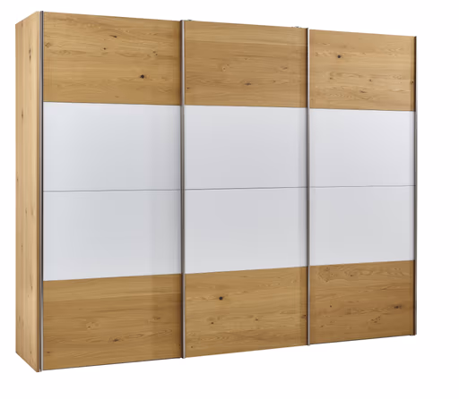 Schwebetürenschrank Colorado - BHT ca. 307x236x65 cm, Eichenfurniert mit Glass weiss