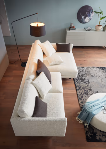 Ecksofa Cuneo - 2-Sitzer, Longchair rechts, Boucle, Creme