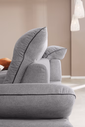  Ecksofa - Longchair links mit 1-Sitzer, Kopfteil/Armlehne/Sitztiefe verstellbar, Stoff, Grau