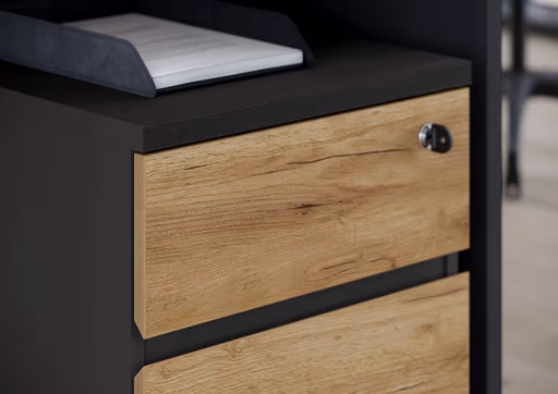 Rollcontainer GRIFFIN - B/H/T ca. 41x60x50 cm, Graphit, Eiche Dekor