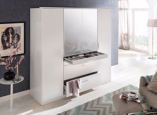 Drehtürenschrank- B ca. 180cm, Weiß, Spiegel