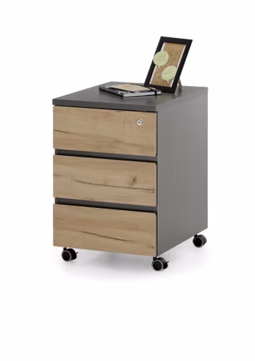 Rollcontainer GRIFFIN - B/H/T ca. 41x60x50 cm, Graphit, Eiche Dekor