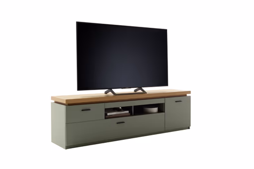 TV-Lowboard - mit Beleuchtung, B ca. 195 cm, Salbeigrün, Eiche Evoke Nachbildung