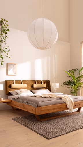 Bettgestell 1660 - Liegefläche ca. 180x200 cm, Wildeiche geölt, Polsterkopfteil grün