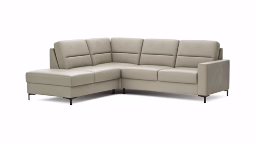 Ecksofa Merlos H. - Ecke links mit 2,5-Sitzer rechts, Leder, Kreide