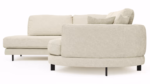 Ecksofa Solenne - Ottomane links mit Diwan rund rechts, Stoff, Weiß