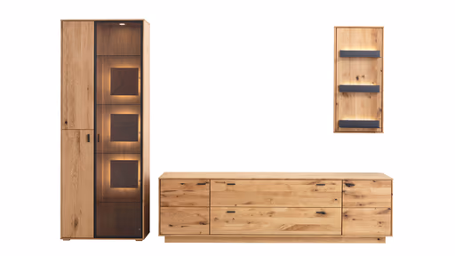 Wohnwand Fibra - inkl. Beleuchtung, Asteiche teilmassiv, natur, geölt