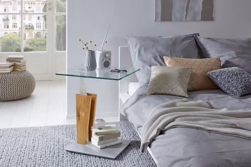 Beistelltisch - höhenverstellbar, LBH. ca. 55x47x47 cm, Glas