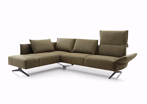 Ecksofa - Ecke links mit 2,5-Sitzer rechts, Rückenlehne/Armlehne verstellbar, Leder, Olive