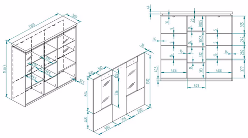 Highboard - mit Beleuchtung, B ca. 138 cm, Salbeigrün, Eiche Evoke Nachbildung