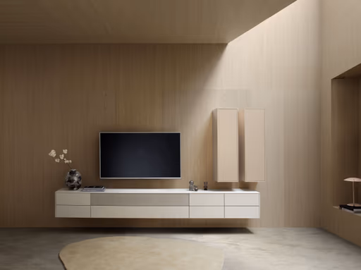 Wohnwand 3900 - Hängend, Lack matt, Kaschmir, Helles Rosa