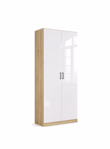 Drehtürenschrank RHONDA- B ca. 91 cm, Eiche Dekor, Weiß, Hochglanz